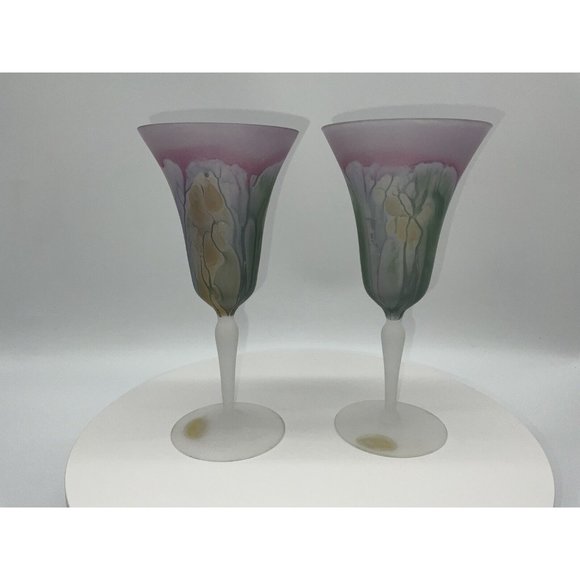 Nouveau Art Glass Hand Painted by RUEVEN Hard to Find Colorful Water Glasses - Picture 7 of 16